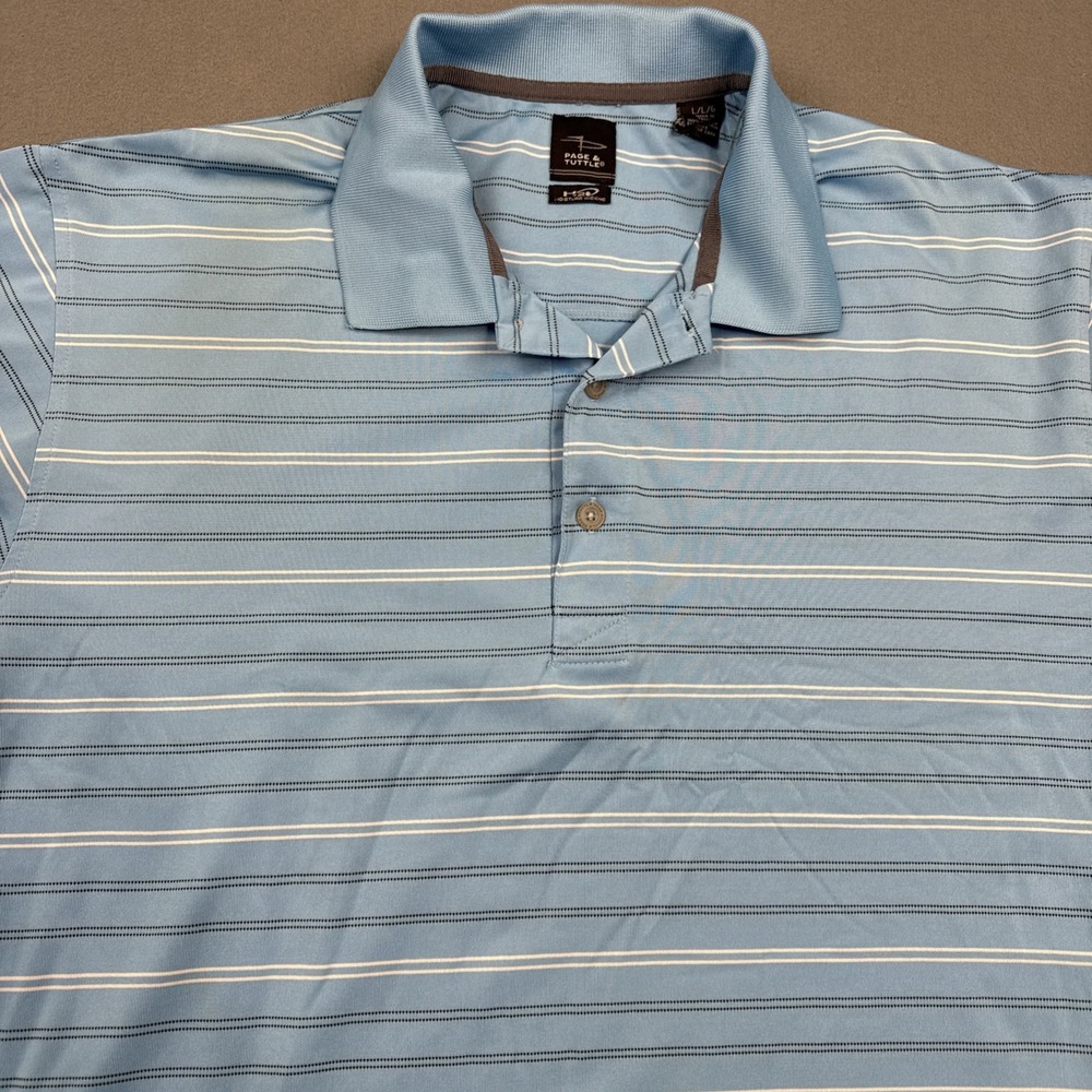 Page Tuttle H20 WICKING Polo Shirt MENS L Blue STRIPE Golf PERFORMANCE
